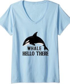 Womens Whale Hello There Orca V-Neck T-Shirt