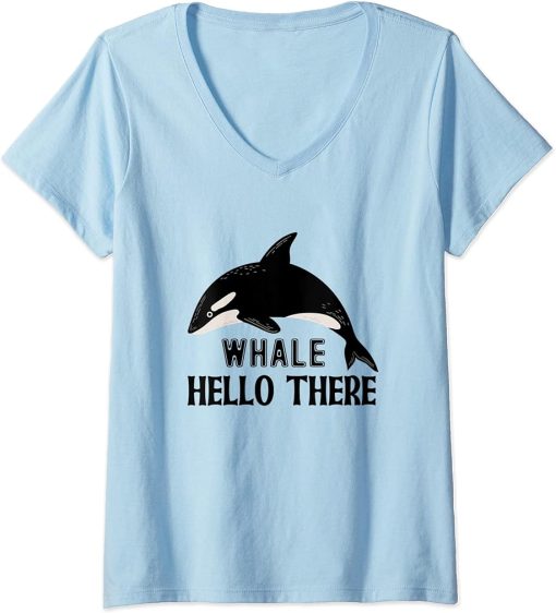 Womens Whale Hello There Orca V-Neck T-Shirt