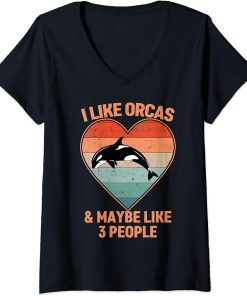 Womens I Like Orcas and Maybe Like 3 People Vintage Orca Whale Men V-Neck T-Shirt