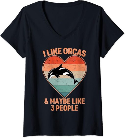 Womens I Like Orcas and Maybe Like 3 People Vintage Orca Whale Men V-Neck T-Shirt